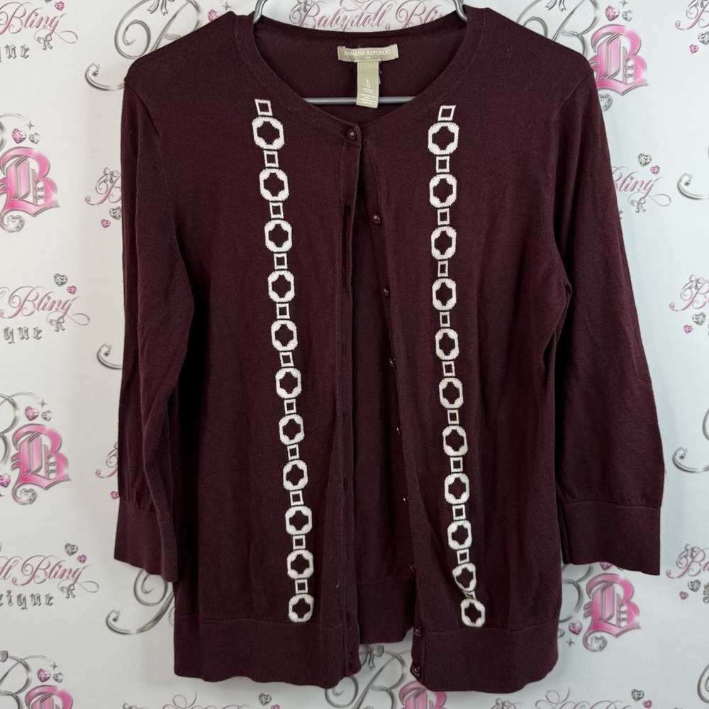 Banana Republic cardigan sweater button up Maroon Cardigan with Ivory Detail